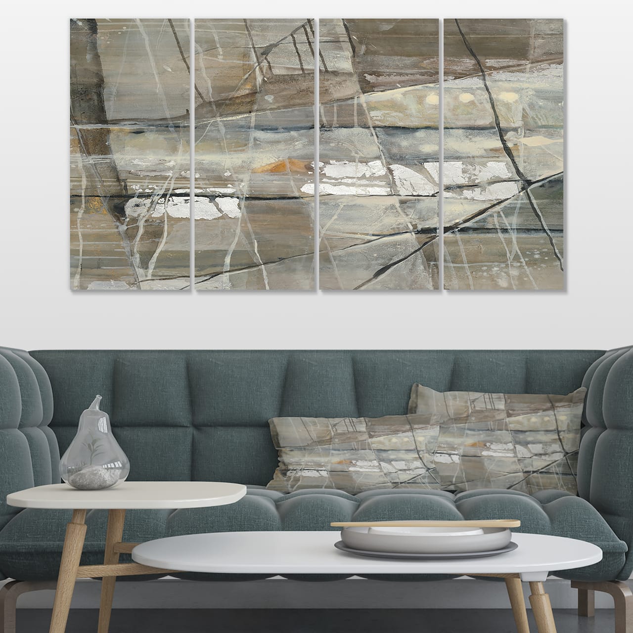 Designart - Grey Silver Geometric Composition - Modern Canvas Art